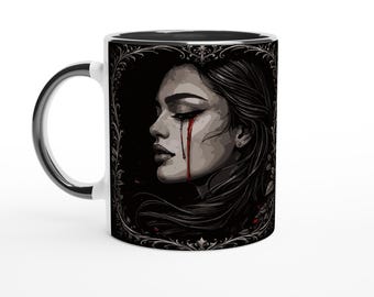 Dark Elegance Blutträne Tasse – Gothic Art Kaffeetasse – Beidseitig bedruckt – Dunkle Romantik – Keramik 325 ml – Gothic Geschenk