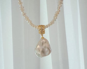Keshi Pearl Choker Necklace: 14k Gold Plated S925 Silver