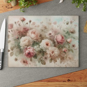Pink Flowers Glass Cutting Board, Floral Kitchen Decor, Housewarming Gift, Flower Lover Present, Cutting Board Gift