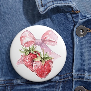 Coquette Strawberry Pin Buttons - Unique Fashion Accessory, Retro Style Lapel Pins, Cute Jacket Pins, Fruit Lover Gift, Custom Pinback