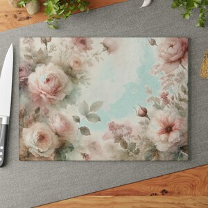 Pink Flowers Glass Cutting Board, Floral Kitchen Decor, Housewarming Gift, Flower Lover Present, Cutting Board Gift