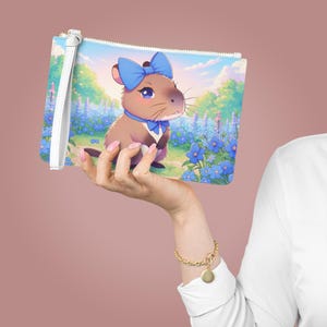 Kawaii Capybara Clutch Bag, Small Purse, Adorable Animal Print Makeup Pouch, Zipper Wallet, Gift for Capybara Lover, Cute Handbag Accessory