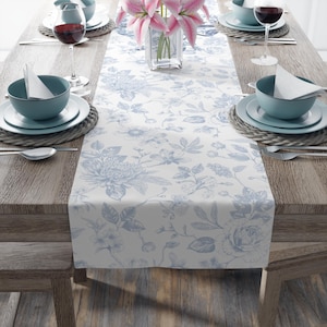 Table Runner, Chinoiserie Cute Design, Home Decor, Dining Room Accessory, Cotton Poly Blend, Kitchen Table Linen, Long Table Cloth