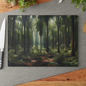 Forest Glass Cutting Board, Pine Tree Chopping Board, Nature Kitchen Decor, Woodland Gift, Cabin Decor, Housewarming Present