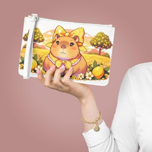 Kawaii Capybara Clutch Bag, Small Purse, Adorable Animal Print Makeup Pouch, Zipper Wallet, Gift for Capybara Lover, Cute Handbag Accessory