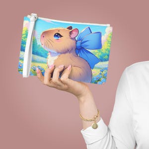 Kawaii Capybara Clutch Bag, Small Purse, Adorable Animal Print Makeup Pouch, Zipper Wallet, Gift for Capybara Lover, Cute Handbag Accessory