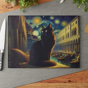 Black Cat Glass Cutting Board, Cat Lover Kitchen Decor, Halloween Gift, Unique Cat Design, Kitchen Accessories