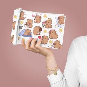 Kawaii Capybara Clutch Bag, Small Purse, Adorable Animal Print Makeup Pouch, Zipper Wallet, Gift for Capybara Lover, Cute Handbag Accessory