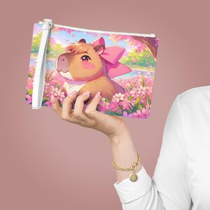 Kawaii Capybara Clutch Bag, Small Purse, Adorable Animal Print Makeup Pouch, Zipper Wallet, Gift for Capybara Lover, Cute Handbag Accessory