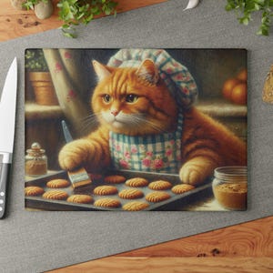 Cat Baker Tempered Glass Cutting Board: Kitchen Decor Gift