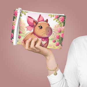 Kawaii Capybara Clutch Bag, Small Purse, Adorable Animal Print Makeup Pouch, Zipper Wallet, Gift for Capybara Lover, Cute Handbag Accessory