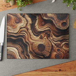 Nature Lover Glass Cutting Board, Wood Design Kitchen Decor, Gift for Chef, Unique Housewarming Present, Rustic Cutting Board, Cabin Decor