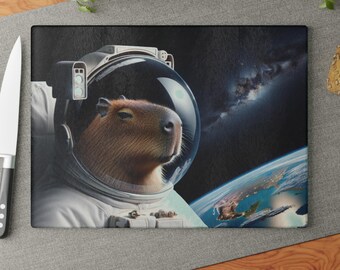 Grappige Capibara Astronaut Snijplank van gehard glas: Space Kitchen Decor