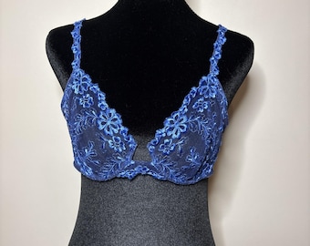 Vintage 90-tals Malyzia av La Perla Blå Transparent Spets-BH 34C