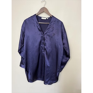 Vintage Victoria&#39;s Secret Gold Label Satin Night Shirt Midnight Purple Sz Small