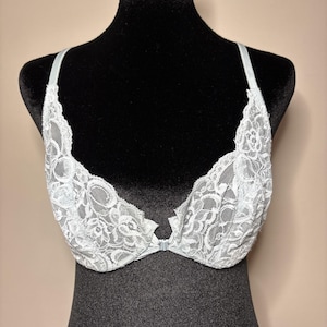 VTG Christian Dior Intims Schiere Spitze Vorne Schließen Eisblauen BH 34C Stil 4380