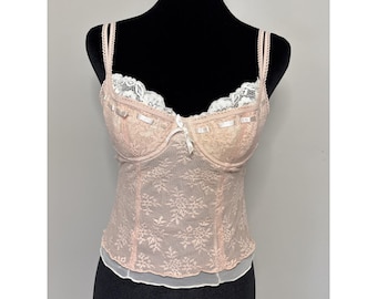VTG Victoria's Secret 2003 Lace Bustier Cami Korsett 34B Peach Pink Y2K Coquette