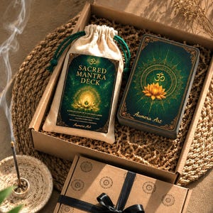 Mazzo Oracolo Mantra Sacro – 27 Carte Mantra & 6 Carte Altare | Deck Spirituale Artigianale da Bali