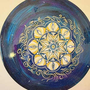 Celestial Mandala – 60 cm Handmade Mandala Painting in Cosmic Blue & Gold