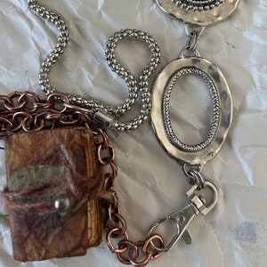Mini Junk Journal Silber und Kupfer Kette Halskette