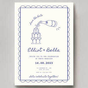 Save the Date Invitation | Elegant Wedding Invitation | Champagne Tower Theme | Editable Digital Download | Modern Minimalist