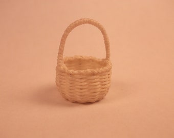 Dollhouse miniature hand woven basket, 1:12 scale, waxed linen, natural