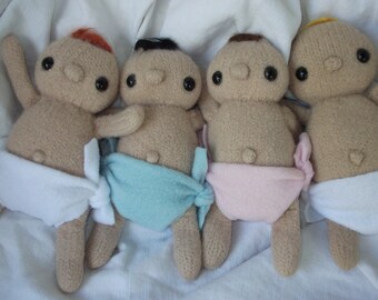 Baby doll, customizable hair and diaper color, true handmade, knitted felted toy