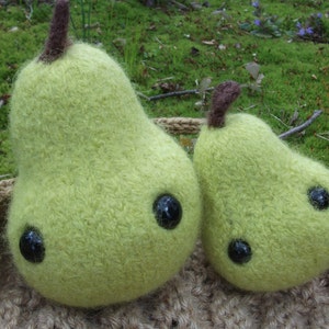 Knitted Pear Plush: Felted Wool Toy