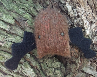 Brown bat stuffed animal, true handmade plush, knitted and felted toy