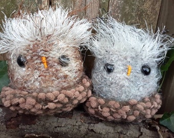 Gray owl stuffed animal, Tawny owl plush, with nest