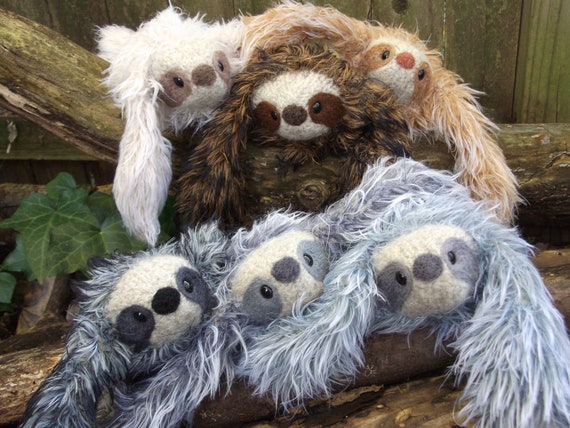 Sloth Stuffed Animal Softest Fur Plush Mama and Baby Hand Knit and Felted Toy Etsy