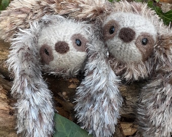 Sloth stuffed animal, Limited edition tri-color furry plush, true handmade