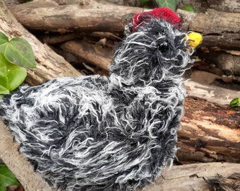 Chicken stuffed animal, Black Hen plush, ready to ship