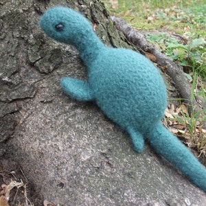 Loch Ness monster plush, handmade Nessie stuffed animal, handknit and felted toy.