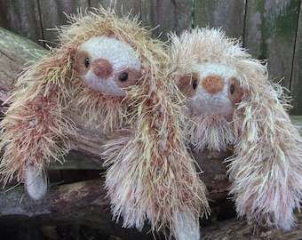 Sloth stuffed animal, silkiest fur, plush Mama and baby, hand knit and felted toy