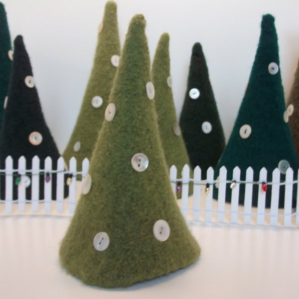 Felted wool Christmas tree, hand knit, button ornaments, ready to ship!
