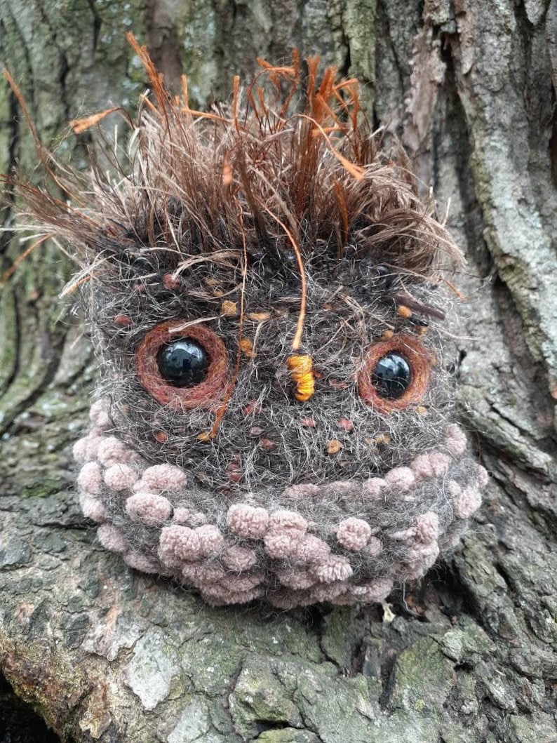 Woodland Owl stuffed animal with plush nest Brown Woodland Owl