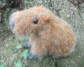 Capybara stuffed animal, true handmade plush, hand knit and felted.