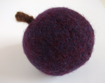 Handknit Wool Felted Plum: Play Food, Kitchen Decor