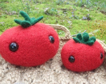 Tomato plush, true handmade, hand knit and felted.