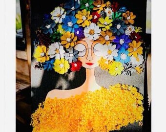 Floral Pinecone 3D Woman Wall Art - Handmade Nature-inspired