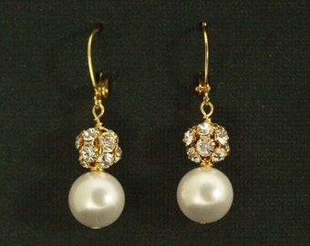 Pearl Wedding Earrings, Bridal Earrings, Bridesmaid Jewelry, Pearl Earrings, Wedding Jewelry, Drops, Gold Dangle Earrings -- VERA