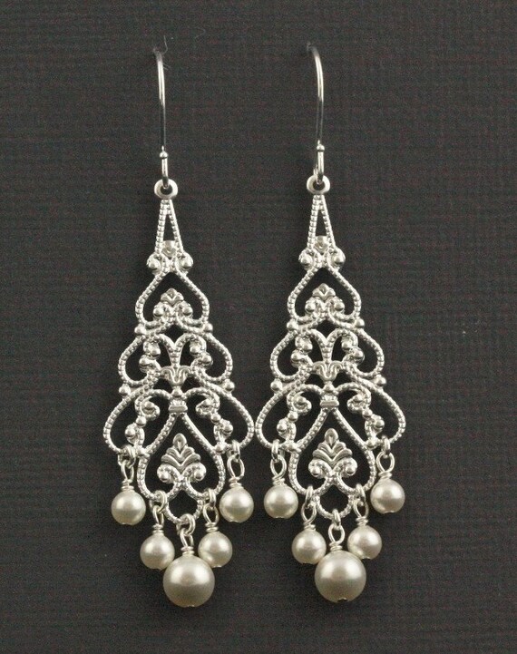 Oxidised Silver Chandelier Earrings With White Pearls Lce028 Jewelry Valresa Com Oxidised Silver Chandelier Earrings, Bridal Chandelier Earrings With Pearls