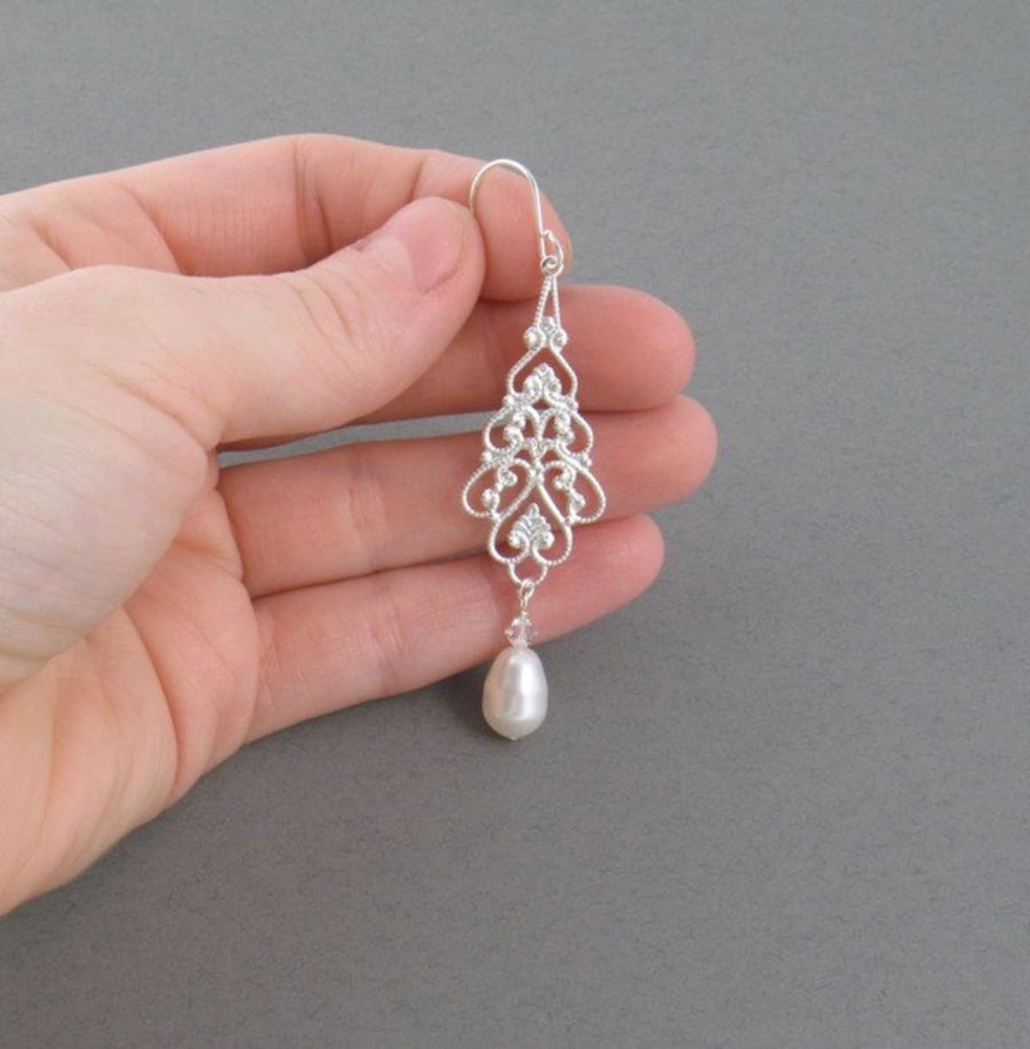 Long Chandelier Earrings Wedding Jewelry Silver Filligree Etsy