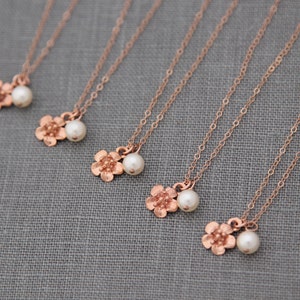 Bridesmaid Flower Necklace Rose Gold, Bridesmaid Gift Set of 9, Rose Gold Bridal Party Gift, Spring Wedding Party Jewelry image 1