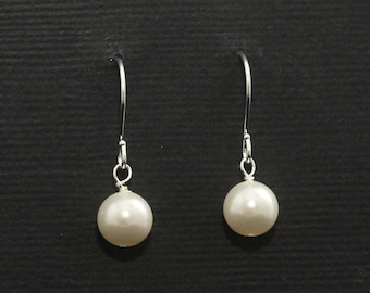 Bridesmaid Drop Earrings, Simple Pearl Bridesmaid Jewelry, Classic Pearl Earrings in Your Wedding Colors-- SAVANNAH II