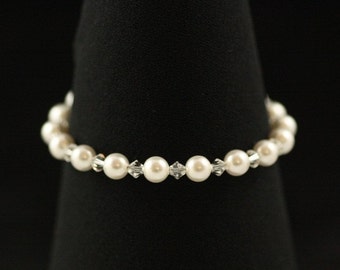 Pulsera de perlas de cristal Swarovski para boda, joyería nupcial, pulsera de dama de honor, color marfil, blanco, perla, plata - RACHEL