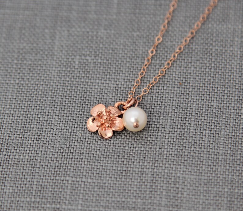 Bridesmaid Flower Necklace Rose Gold, Bridesmaid Gift Set of 9, Rose Gold Bridal Party Gift, Spring Wedding Party Jewelry image 2