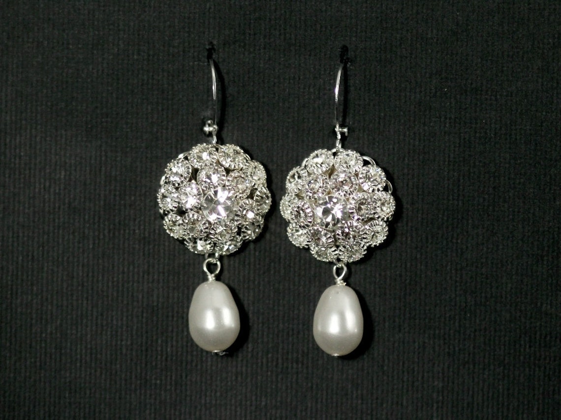 Rhinestone Pearl Bridal Earrings Old Hollywood Glamour - Etsy