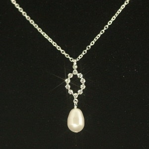 Wedding Necklace, Swarovski Crystal, Ivory Pearl, Bridal Necklace, Rhinestone Pearl, Bridesmaid Necklace, Silver, Bridal Jewelry -- CLAIRE